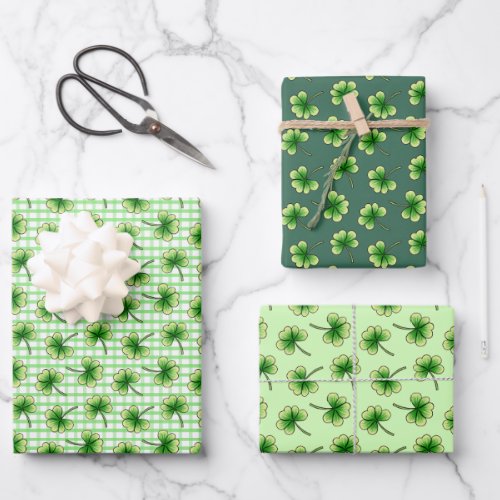 Green Shamrock Clover Leaf St Patricks Day Wrapping Paper Sheets