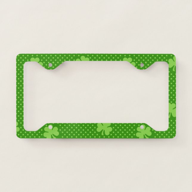 Green Shamrock Clover Pattern Saint Patricks Day License Plate Frame (Front)