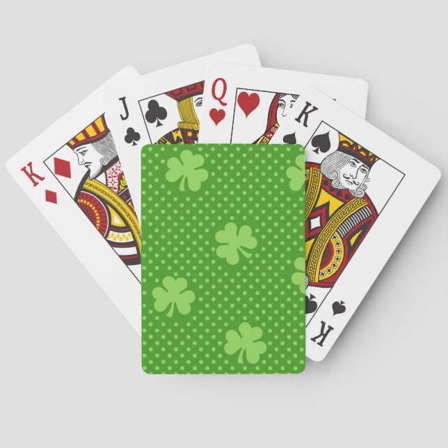 Green Shamrock Clover Pattern Saint Patricks Day Poker Cards (Back)