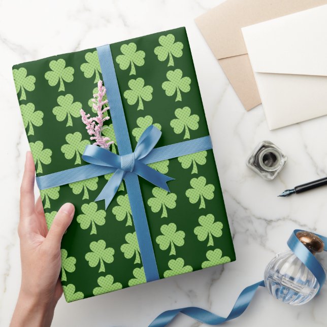 Green Shamrock Clover Polka dots pattern Wrapping Paper (Gifting)