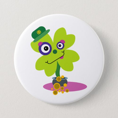 Green Shamrock Clover Saint Patricks Day Cartoon Button