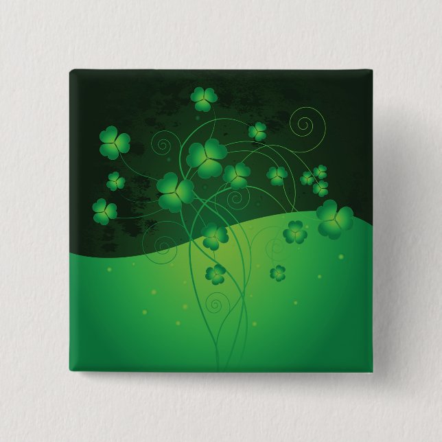 Green Shamrock Clover St Patrick’s Day Luck Button (Front)