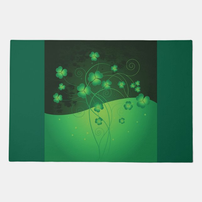 Green Shamrock Clover St Patrick’s Day Luck Doormat (Front)