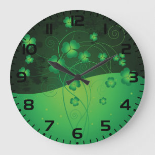 Green Shamrock Clover St Patrick’s Day Luck Large Clock
