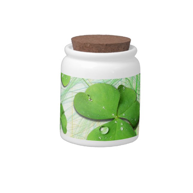 Green Shamrock Clover St Patrick's Day Candy Jar (Left)