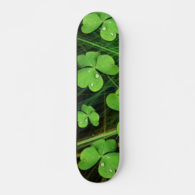 Green Shamrock Clover St Patrick's Day Skateboard Deck (Front)