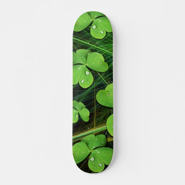 Green Shamrock Clover St Patrick's Day Skateboard Deck (Front)