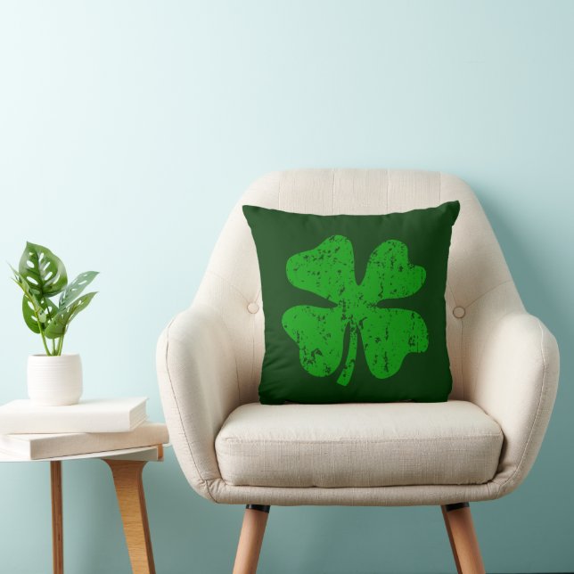 Green shamrock clover St Patricks Day throw pillow (Chair)