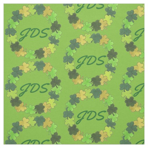 Green Shamrock Clover Wreath Monogram Irish Fabric