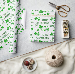 Green Shamrock Clovers Happy St. Patrick`s Day Wrapping Paper