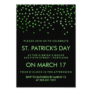 Green Shamrock Confetti on Black St Patrick's Day Card