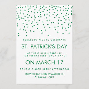 Green Shamrock Confetti on White St Patrick's Day Invitation