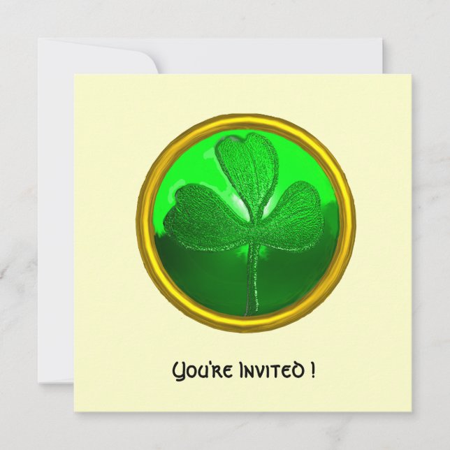 GREEN SHAMROCK GEMSTONE ,ST PATRICK'S DAY PARTY INVITATION (Front)