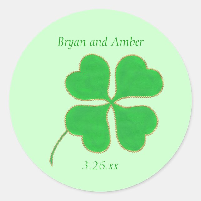 Green Shamrock Gold Dots, Save the date stickers (Front)