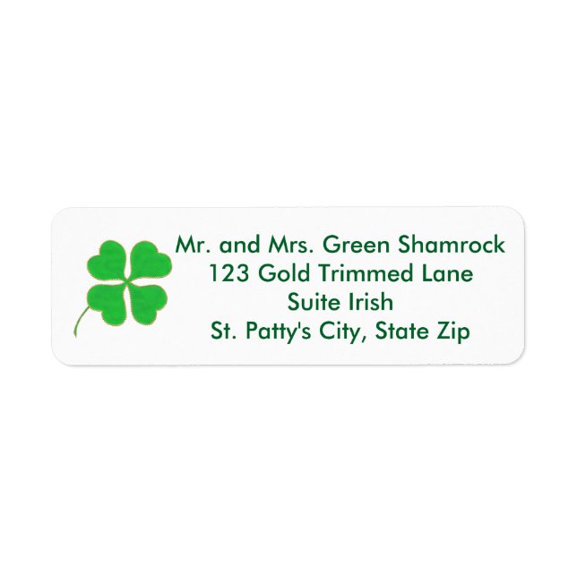 Green Shamrock Gold Dots Trim Address Labels (Front)