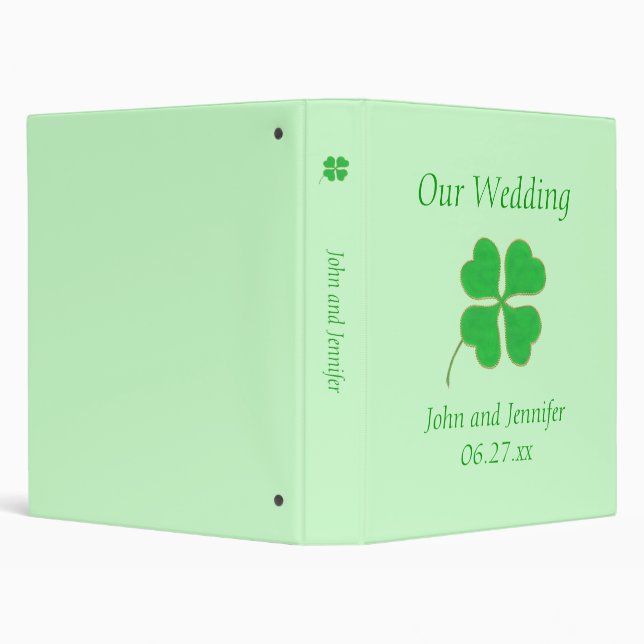 Green Shamrock Gold Dots Wedding Binders Template (Background)