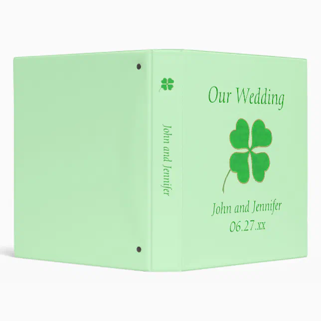 Green Shamrock Gold Dots Wedding Binders Template | Zazzle