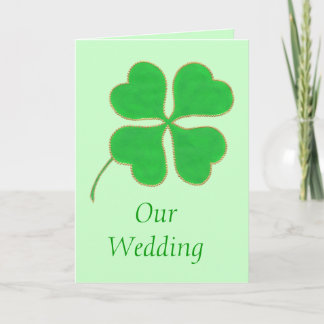 Green Shamrock, gold dots wedding invitation cards