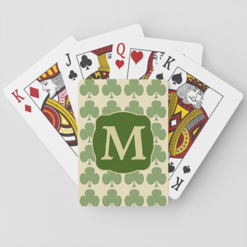 Green Shamrock Gold Monogram Poker Cards