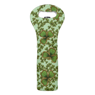 Green Shamrock Good Luck Clovers Irish Wine Bag
