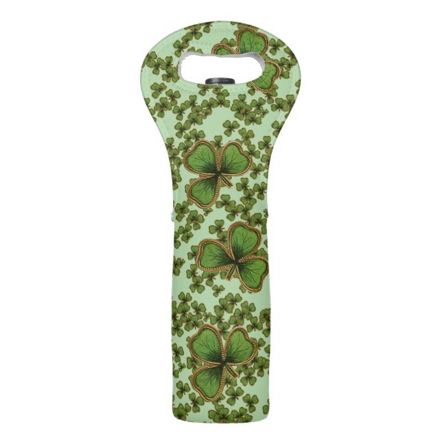 Green Shamrock Good Luck Clovers Irish Wine Bag (Back)