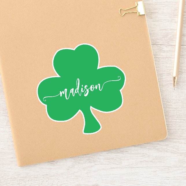 Green Shamrock Handwritten Name  Sticker (Notebook)