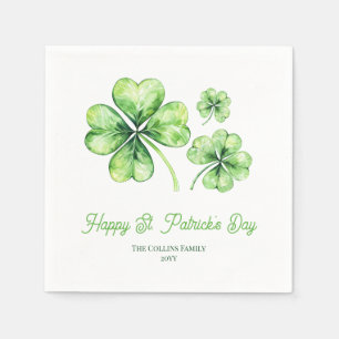 Green Shamrock Happy Saint Patricks Day Party Napkins