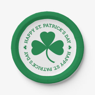Green Shamrock Happy St. Patrick's Day Party Paper Plates