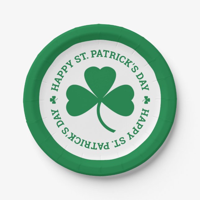 Green Shamrock Happy St. Patrick's Day Party Paper Plates (Front)