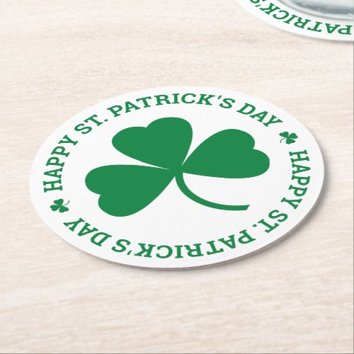 Green Shamrock Happy St Patricks Day Party Round Paper Coaster