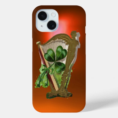 GREEN SHAMROCK HARP orange iPhone 15 Case