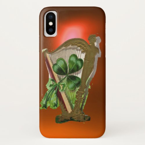 GREEN SHAMROCK HARP orange iPhone X Case
