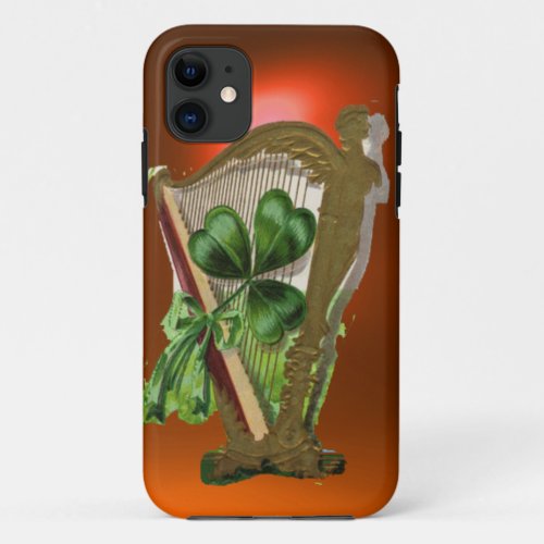 GREEN SHAMROCK HARP orange iPhone 11 Case