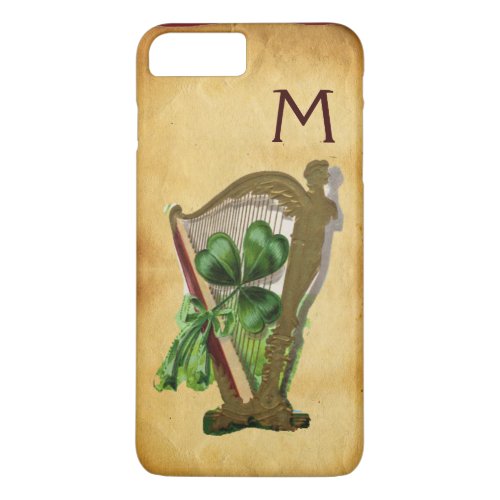 GREEN SHAMROCK HARP PARCHMENT MONOGRAM iPhone 8 PLUS7 PLUS CASE