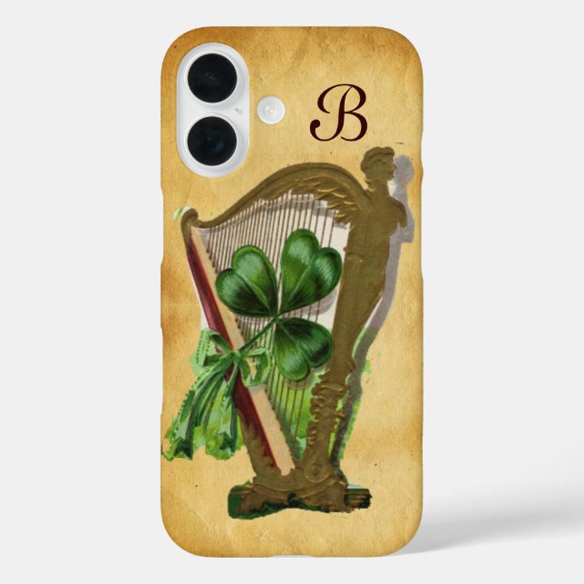 GREEN SHAMROCK HARP PARCHMENT MONOGRAM Case-Mate iPhone CASE (Back)
