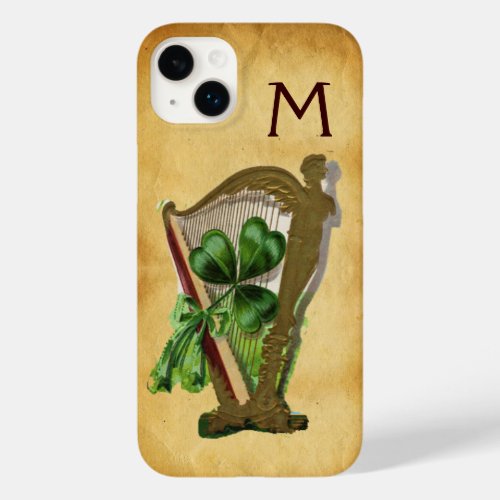 GREEN SHAMROCK HARP PARCHMENT MONOGRAM Case_Mate iPhone 14 PLUS CASE