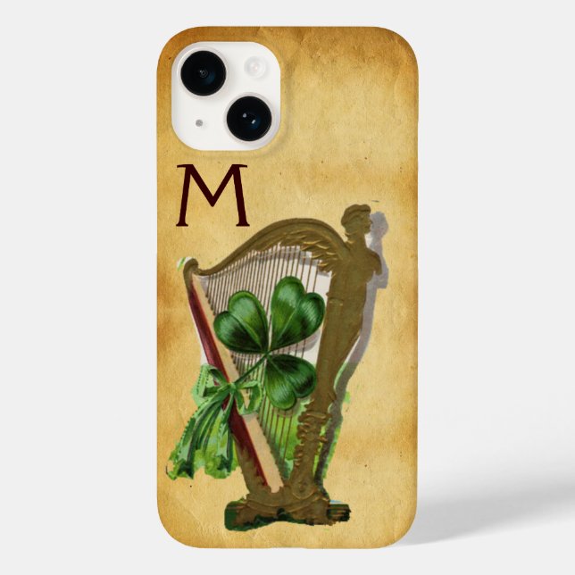 GREEN SHAMROCK HARP PARCHMENT MONOGRAM Case-Mate iPhone CASE (Back)