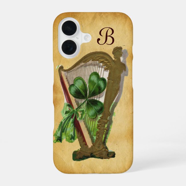 GREEN SHAMROCK HARP PARCHMENT MONOGRAM IPHONE CASE (Back)