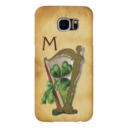 GREEN SHAMROCK HARP PARCHMENT MONOGRAM SAMSUNG GALAXY S6 CASE