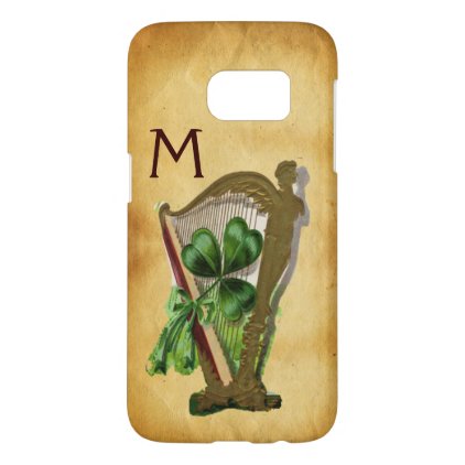 GREEN SHAMROCK HARP PARCHMENT MONOGRAM SAMSUNG GALAXY S7 CASE