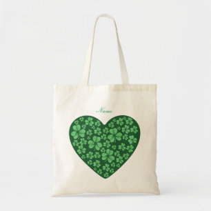 Green Shamrock heart Irish Tote Bag