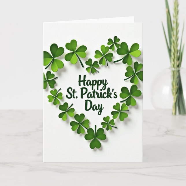 Green Shamrock Heart Pattern Card (Front)