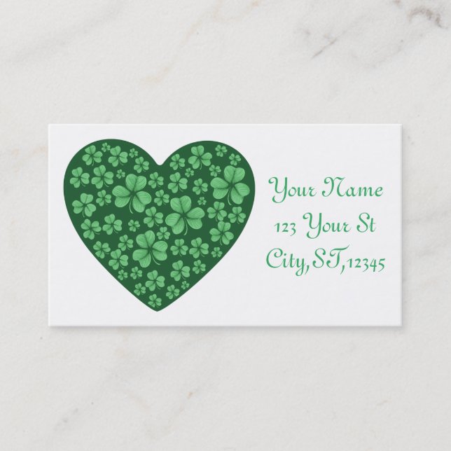 Green Shamrock heart St Patrick's Day Business Card (Front)