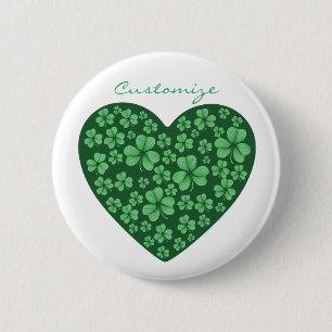 green Shamrock heart St Patrick's Day Button