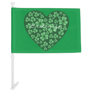 Green Shamrock Heart St Patrick's Day Car Flag