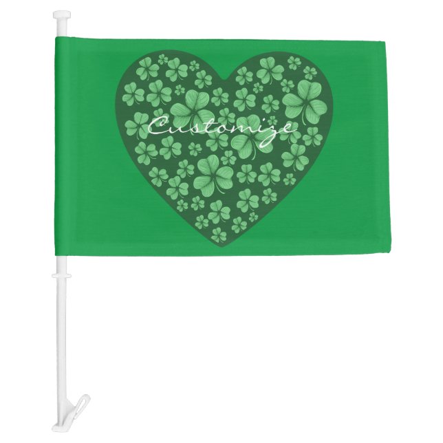 Green Shamrock Heart St Patrick's Day Car Flag (Front)