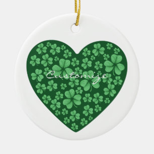 green Shamrock heart St Patrick's Day Ceramic Ornament