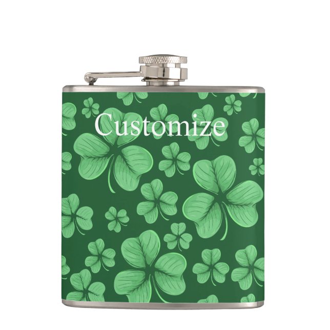 Green Shamrock heart St Patrick's Day Flask (Front)