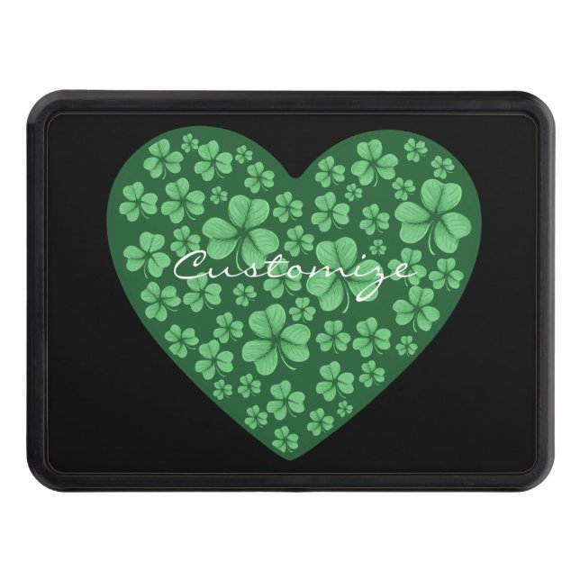 green Shamrock heart St Patrick's Day Hitch Cover (Front)