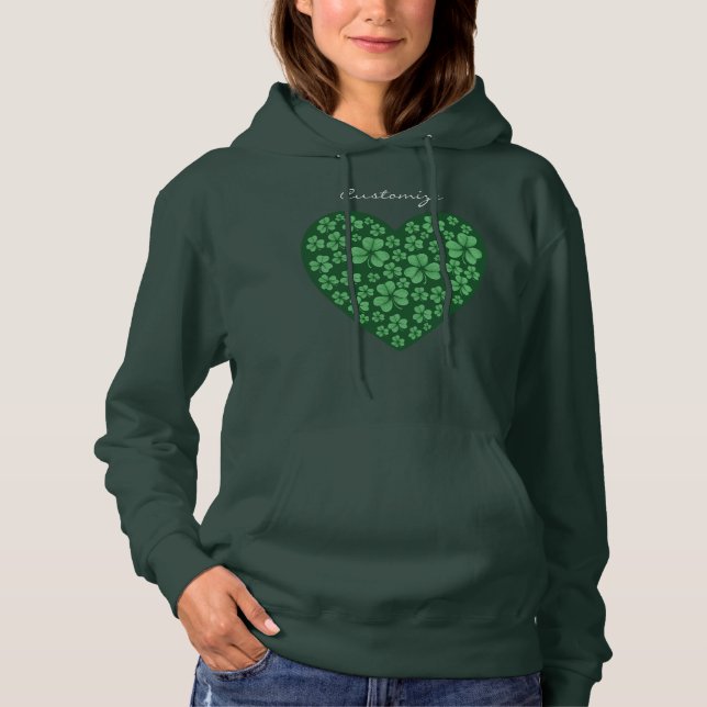 green Shamrock heart St Patrick's Day  Hoodie (Front)